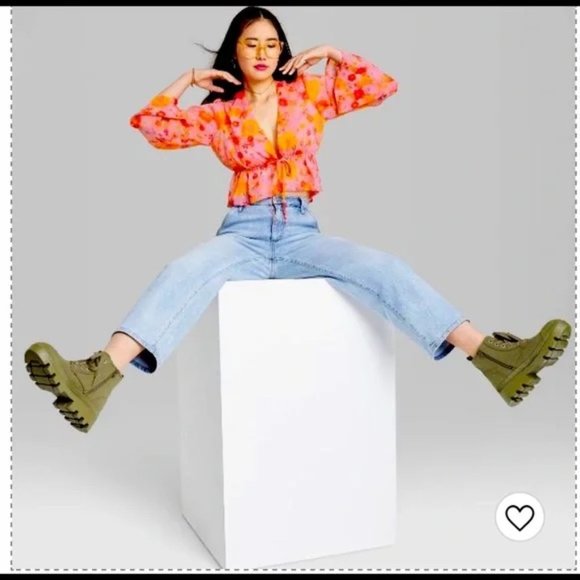 NWOT Wild Fable Long Sleeve Tie-Front Woven Top Pink Floral 2X - Picture 2 of 4